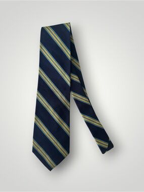 Brooks Brothers Makers Silk Tie Navy Gold Blue Stripe USA Classic Repp 3” Width